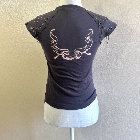 Only The Unlimited Labels Vtg Y2K 2000s Gray Pink Embellished Punk Shirt - Picture 4 of 8